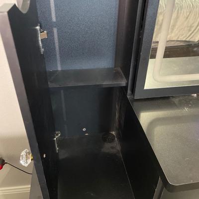 Lighted mirror Black vanity with small chair