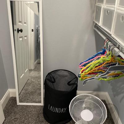 Master bedroom closet accessories and fan