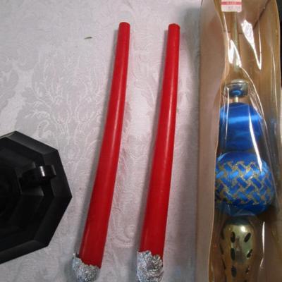 Electric candle lamp, glass ornament, 2 taper candles
