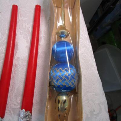Electric candle lamp, glass ornament, 2 taper candles