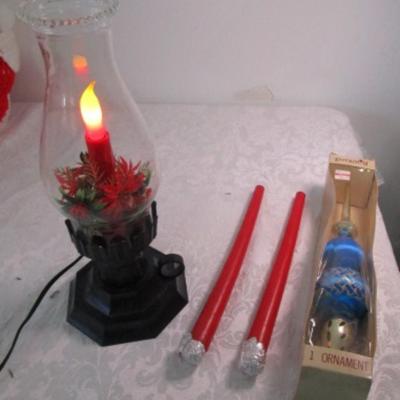 Electric candle lamp, glass ornament, 2 taper candles