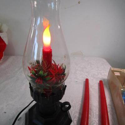 Electric candle lamp, glass ornament, 2 taper candles