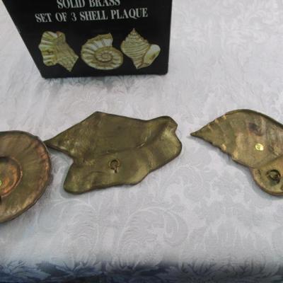 Vintage solid brass set of 3 shell plaques