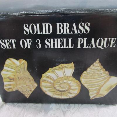 Vintage solid brass set of 3 shell plaques