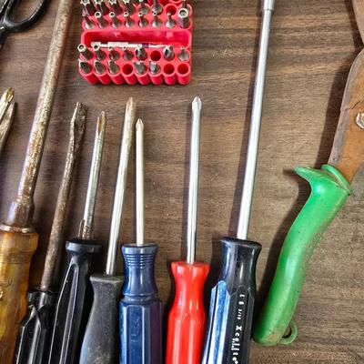 Hand Tool Lot – Screwdrivers, Pliers, Tin Snips, Bits & More