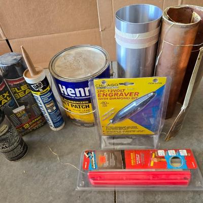 Garage Repair & Sealing Lot – Flex Seal, Metal Sheets, Caulk, Engraver & More