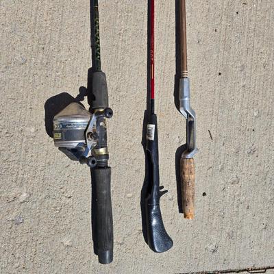 Fishing Rod & Reel Lot – Zebco 33, Red 007 Combo, & Vintage Cork Rod