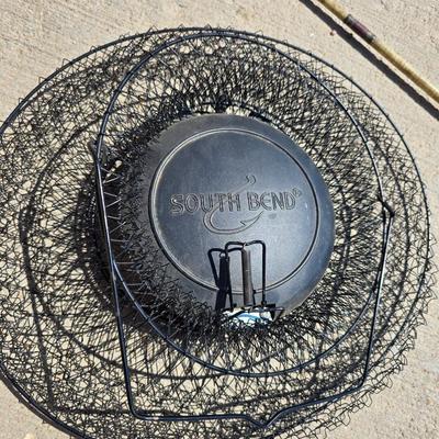 3 Vintage Fishing Rods with Reels + Wire Fish Basket