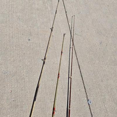 3 Vintage Fishing Rods with Reels + Wire Fish Basket
