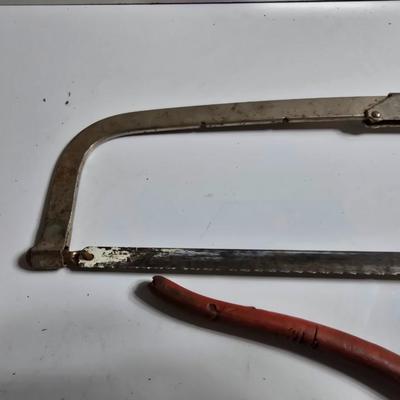 Mixed Hand Tool Lot – Axe Head, Hacksaw, Pry Bars, and More