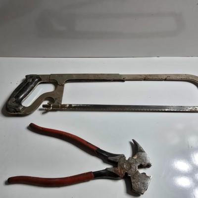 Mixed Hand Tool Lot – Axe Head, Hacksaw, Pry Bars, and More