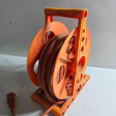 Orange Extension Cord Reel – Hand Crank with Built-In Cord