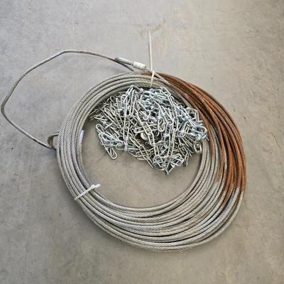 Steel Cable Coil and assortment of small Chain