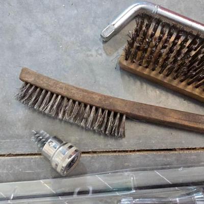 Mixed Garage & Tool Lot – Brushes, Lug Wrench, Chain, Antenna, new starter and more