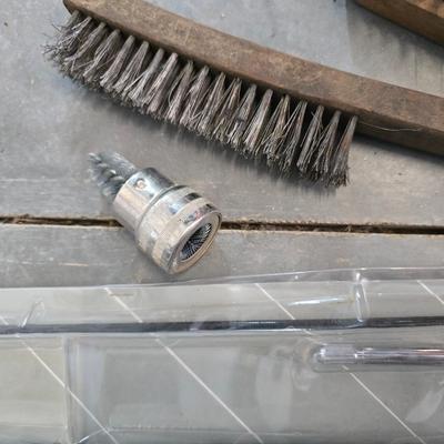 Mixed Garage & Tool Lot – Brushes, Lug Wrench, Chain, Antenna, new starter and more