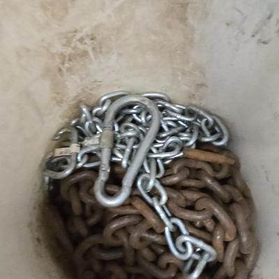 Heavy-Duty Shop Lot – Bucket of Chain, Hitches, and Hardware