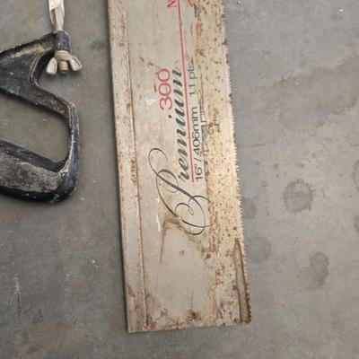 Vintage Hand Tool Trio – Crowbar, Hacksaw & Back Saw