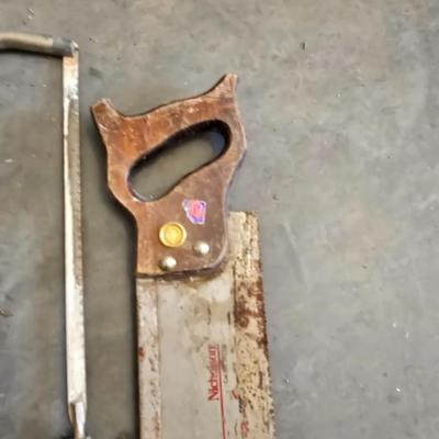 Vintage Hand Tool Trio – Crowbar, Hacksaw & Back Saw