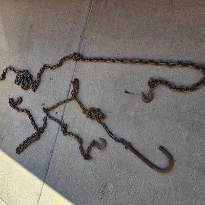 Heavy-Duty Tow Chain with Multiple Hooks and smaller chain sections