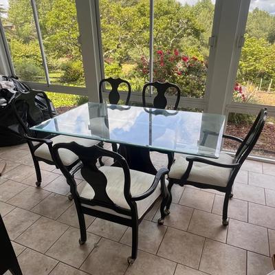 Beveled Glass Top Pedestal Table Plus Chairs ( BSR-RG)