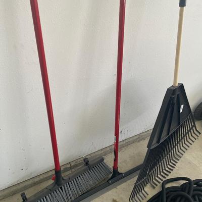 Lawn and garage broom and squeegee