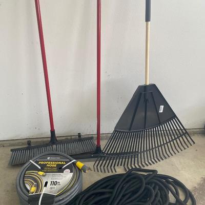 Lawn and garage broom and squeegee
