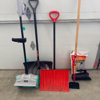 Snow thrower, shovels, ice picker and ice melt