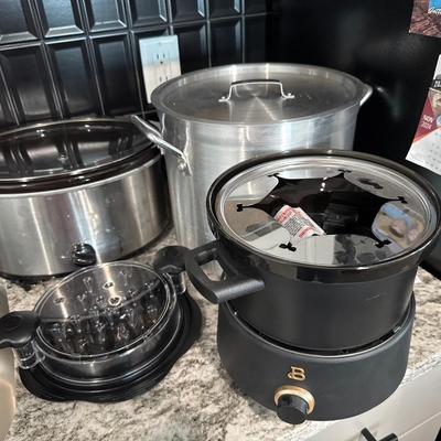 Crock pots shredded meats helper and huge pot