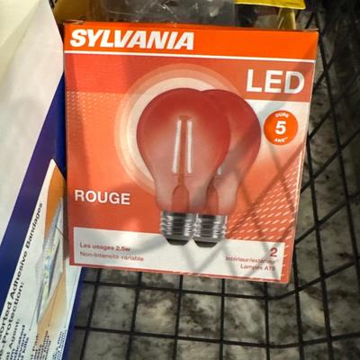 Wire storage bins, light bulbs and hardware