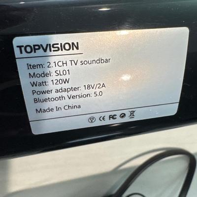 65” Samsung smart tv with TopVision sound bar and stand.