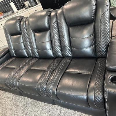 Leather 3 person power reclining sofa with lights