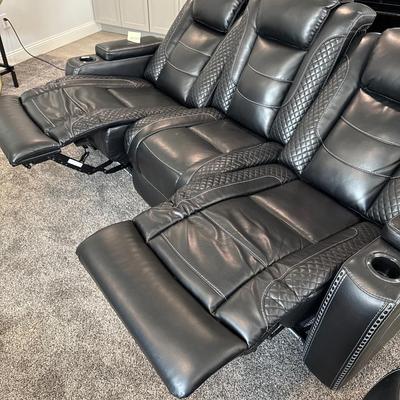 Leather 3 person power reclining sofa with lights
