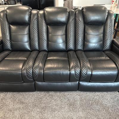 Leather 3 person power reclining sofa with lights