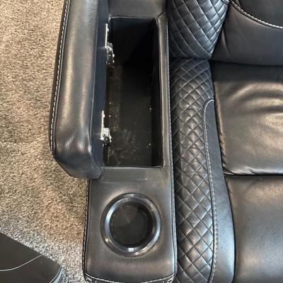 Leather 3 person power reclining sofa with lights