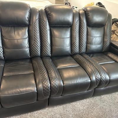 Leather 3 person power reclining sofa with lights