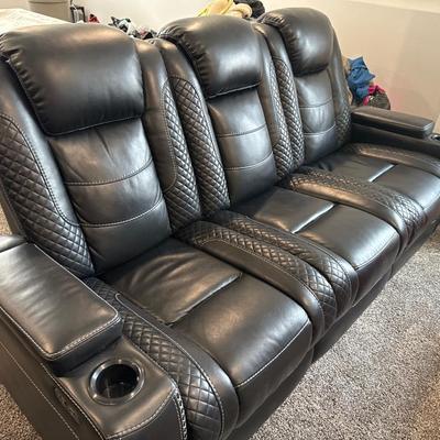 Leather 3 person power reclining sofa with lights