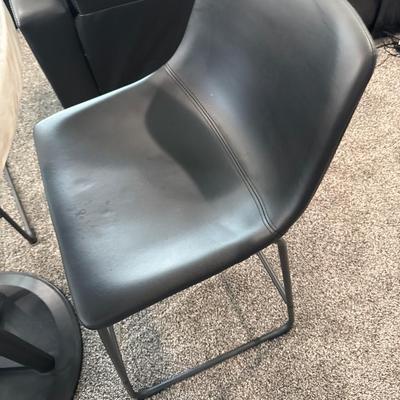 Sale Photo Thumbnail #614: Dimensions are 42 inches radius by 36 inches tall. The chairs are 34 inches tall and from the ground to the seat is 24 inches tall. .There is wear and tear on 1 of the chairs that looks like the cover is pealing.