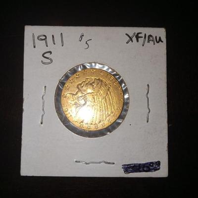 1911 $5.00 gold coin S