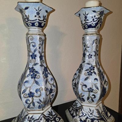 Pair of blue and white Candle Stick Holders.