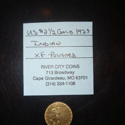 1927 $2 1/2 dollar indian head gold coin