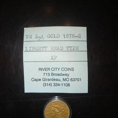 1878 S $2 1/2 dollar gold coin