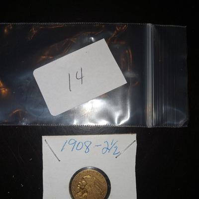 1908 Indian head $2 1/2 dollar gold coin
