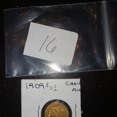1909 $2 1/2 dollar indian head gold coin