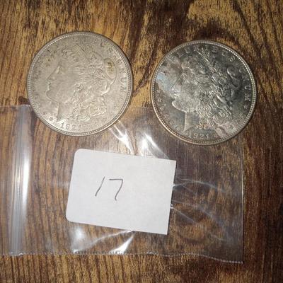 2 1921 D Morgan Silver Dollars
