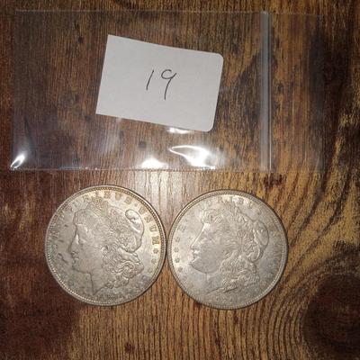2 1921 D morgan silver dollars