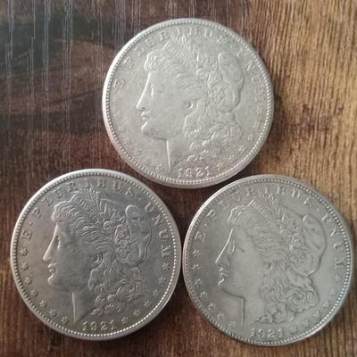 3 1921 S morgan silver dollars