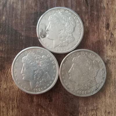 3 1921 S morgan silver dollars