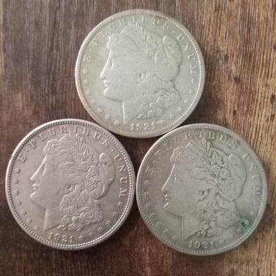 3 1921 S morgan silver dollars