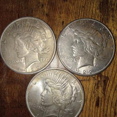 3 1922 peace dollars