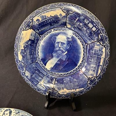 Rowland & Marsellus flow blue Charles Dickens souvenir plate